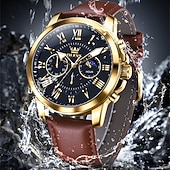 cheap Quartz Watches-The New Olevs Brand Men&#039;S Business Watch With Luminous Small Three Hands Moon Phase Display Multi-Functional Chronograph Three-Eye Casual Waterproof And Fashionable Quartz Watch Men&#039;S Sports Wrist