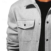 Недорогие фланелевые рубашки-Муж. Рубашка Фланелевая рубашка Кнопка рубашка Верхняя рубашка Серый Длинный рукав Полотняное плетение Лацкан Повседневные На выход Карман Одежда Мода Уличный стиль