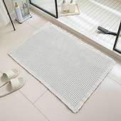 abordables Alfombra de baño absorbente-Alfombra de baño tipo gofre, alfombras de baño bohemias antideslizantes y lavables, ultrasuaves, súper absorbentes y de secado rápido, decoración rústica para el baño