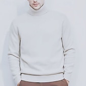cheap Men's Pullover Sweater-Men's Christmas Jumper Christmas Sweaters Holiday sweater Pullover Sweater Jumper Knit Sweater Ribbed Knit Regular Tops Knitted Plain Turtleneck Fashion Basic Vacation Daily Wear Clothing Apparel
