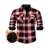 economico camicie di flanella-Per uomo Giacca-camicia Giacca camicia Giacca invernale Plaid Vacanza Abbigliamento quotidiano Bianco Rosso Blu marino Azzurro cielo Manica Lunga Bavero Autunno Inverno Abbigliamento Tasca Frontale