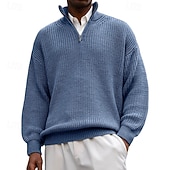cheap Men's Pullover Sweater-Men's Sweater Pullover Sweater Jumper Quarter Zip Pullover Sweater Ribbed Knit Regular Tops Knitted Slim Fit Plain Standing Collar Knitwear Contemporary Casual Daily Wear Clothing Apparel Spring Fall