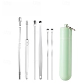 cheap Personal Care &amp; Health-6pcs Stainless Steel Ear Wax Removal Tool Set Spiral Rotating EarPicking Spoon Ear Picker Spoon For Cleaning Collecting Ear Wax
