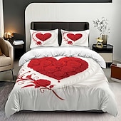 cheap Duvet Cover Sets-Heart Rose Print 3-Piece Down Duvet Cover Set for Large Bed, Soft Short Fluffy Comforter Cover with 2 Pillowcases – Hotel &amp; Guest Room Bedding, Cozy &amp; Comfortable