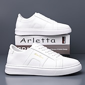 abordables Zapatillas Informales-Zapatillas casuales de piel sintética blanca para hombre con panel de acento marrón y diseño con cordones, zapatos de calle cómodos para atuendos urbanos y deportivos diarios.