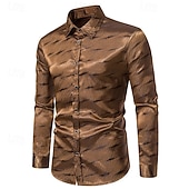 cheap Men's Smart Casual Shirts-Men's Shirt Casual Shirt Button Up Shirt Prom Shirt Black Wine Purple Gold Long Sleeve Plain Textured Lapel Party Daily Jacquard Clothing Apparel Fashion Smart Casual