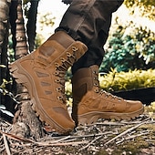 お買い得  ハイキングブーツ-通気性のあるメッシュパネルと頑丈なソールを備えたメンズライトブラウンのタクティカルコンバットブーツ。ハイキング、ハンティング、サバイバルトレーニングに最適な耐久性のあるミリタリースタイルのフットウェア。
