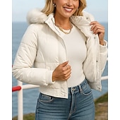 voordelige Fleece &amp; 3-in-1 Jassen-Dames Effen Bontjas met capuchon Winter Crop Coat Fleece jas Winter Met zakken Lange mouw Sportkleding Winddicht Warm Wandelen Hardlopen Reizen Vakantie Zwart Wit Bruin Sportkleding Sportkleding