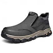 baratos Sapatos Casuais Slip-On-mocassins masculinos de couro sintético marrom escuro com sola antiderrapante resistente, calçados confortáveis para caminhadas ao ar livre, uso casual e em viagens