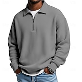 billige Klassisk poloskjorte for menn-Herre Vaffel poloskjorter Kvart zip-polo utendørs Avslappet Quarter Zip Langermet Mote Moderne Helfarge Med Tekstur Strikket Vår &amp; Vinter Alle årstider Løstsittende Svart Hvit Navyblå Mørkegrønn