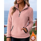 economico Felpa &amp; Sweatshirt-Per donna Tinta unita Felpa con zip Felpa in pile Autunno / Inverno Tasca Manica Lunga Athleisure Antivento Caldo All'aperto Viaggio Sportivo Nero Bianco Rosa abbigliamento sportivo Abbigliamento