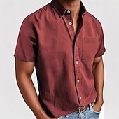  Homens Camisa Social Camisa casual camisa de botão Preto Branco Rosa Vermelho Azul Marinha Manga Curta Tecido Lapela Casual Diário Bolso frontal Roupa Elegante Moda Casual