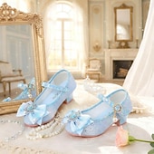 preiswerte Prinzessinnenschuhe für Kinder-Glitzernde Mary-Jane-Schuhe für Mädchen mit Schleife und Kristallverzierungen – verstellbarer Riemen, in Rosa und Blau erhältlich