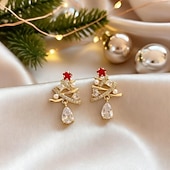 billige Kvinneringer-Elegante juletreøredobber med perler, krystaller og rød stjernedetalj