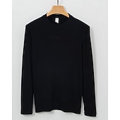 baratos Tops-Men's Baselayer Thermal Shirts Long Sleeve Crew Neck Top Outdoor Thermal Warm Winter Autumn / Fall Polyester Black Khaki Beige Gym Workout Traveling