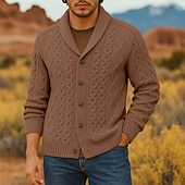 preiswerte Herren Strickjacke-Herren Pullover Strickjacke Gerippt Zopfmuster Stricken Normale Oberteile Gestrickt Einfach Schalkragen Urlaub Mode Lässig Alltagskleidung Bekleidung Frühling &amp; Herbst Schwarz Weiß S M L