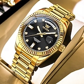 Недорогие Механические часы-OLEVS Мужские механические часы Роскошная мода Камни бизнес Светящийся календарь Водонепроницаемые часы на стальном ремешке