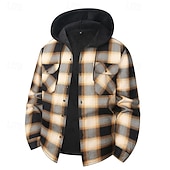 economico camicie di flanella-Per uomo Giacca-camicia Giacca camicia Giacca invernale Plaid Vacanza Abbigliamento quotidiano Bianco Rosso Blu Arancione Manica Lunga Con Cappuccio Autunno Inverno Abbigliamento Tasca Frontale