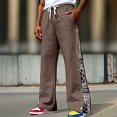 baratos Perna Reta-Homens Calças Esportivas Calça de moletom com pernas largas Calças Calças largas Com Cordão Cintura elástica Botão Lateral Bloco de cor Tecido Pavio Humido Respirável Comprimento total Esportes