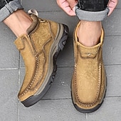 tanie Botki-brązowe, wsuwane buty męskie ze skóry ekologicznej – wygodne i wytrzymałe, z amortyzowaną wkładką, idealne do noszenia na co dzień, aktywności na świeżym powietrzu i codziennego użytku