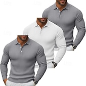 olcso Férfi Klasszikus Polo-3 db-os férfi bordás kötésű felső golf pólóing többes csomag utcai lezser hajtókás hosszú ujjú alapvető modern egyszínű gombos tavasz ősz minden évszak karcsúsított bordás kötésű felső