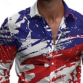 お買い得  愛国的な250枚のシャツ-メンズ アメリカンフラッグ シャツ カジュアルシャツ ビーチシャツ ロングスリーブ カジュアル 快適 バケーション ストリート ハワイアン スプリング フォール ラペル プリント 赤 青