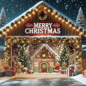 Недорогие Рождественские чехлы на гаражные ворота-Новогодняя тематика гобелен Крышка гаражной двери Большое Подвесное Пряничный домик Симпатичные Стиль 3D Вечеринка На открытом воздухе Праздник Фоны для съемки Ярд (0,9 м) Домашний декор