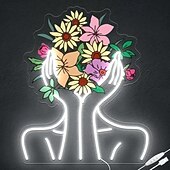 cheap Decorative Lights-Beauty Flower UV Printing LED Neon Decorative Wall Light Indoor Bar Restaurant Bedroom Atmosphere Decorative Light Desktop Ornament Light USB Plug in Dimmable 37.6 * 32CM