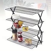 זול מתלי אחסון-מדף קירור מתקפל משודרג בן 3/4 קומות עם עיצוב מתכוונן של 3 מצבים, ניתן לערום, צלייה, בישול וייבוש, מדף קירור תיל לאפייה, עוגיות, עוגה, צלייה וצלייה על האש