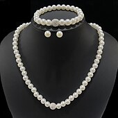 preiswerte Halskette für Damen-klassisches Perlenschmuckset – elegante weiße Imitationsperlenkette, Armband &amp; Ohrstecker für Damen