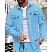 preiswerte Herrenhemd zum Knöpfen-Herren Hemd Sommerhemd Freizeithemd Knopfhemd Schwarz Weiß Gelb Rosa Wein Langarm Einfach Revers Urlaub Hawaiianisch Tasche Bekleidung Polyester Mode Lässig Bequem