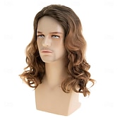 olcso Férfiparókák-hosszú, hullámos, barna parókák férfiaknak szintetikus, hőálló cosplay halloweeni jelmez paróka világosbarna