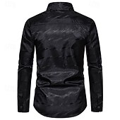 cheap Men's Smart Casual Shirts-Men's Shirt Casual Shirt Button Up Shirt Prom Shirt Black Wine Purple Gold Long Sleeve Plain Textured Lapel Party Daily Jacquard Clothing Apparel Fashion Smart Casual