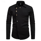 preiswerte Herrenhemd zum Knöpfen-Herren Hemd Sommerhemd Freizeithemd Strandhemd Knopfhemd Schwarz Weiß Kaki Langarm Einfach Revers Urlaub Hawaiianisch Tasche Bekleidung Mode Lässig Bequem