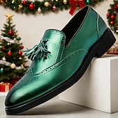 tanie Loafery-zielone, męskie mokasyny z prawdziwej skóry ekologicznej z frędzlami – eleganckie i stylowe obuwie na oficjalne i świąteczne okazje