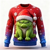  Ugly Christmas Sweater Men's 3D Print Cartoon Character Pullover Sweater Jumper Knitwear Crewneck Casual Vacation Daily Festival Keep Warm Long Sleeve Spring Fall Winter Red Blue Purple