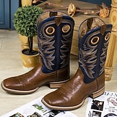 olcso Prémium bőrcsizma-férfi prémium bőr western cowboy csizma – klasszikus barna színű, bonyolult varrással, tökéletes western stílushoz, rodeókhoz és hétköznapi viselethez