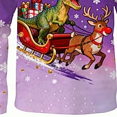 billiga Barnens jultröjor-Jul Pojkar 3D Grafisk Varje Dinosaurie T-shirt Långärmad Vår Höst Mode Grundläggande Barn 4-12 år Rund hals Utomhus Ledigt Dagligen Normal