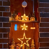 baratos Luzes de cordas de férias-Luz de Janela de Natal 1PC com Bateria Luz de Cortina Branca Quente Suspensa com Ventosa Luz de Árvore de Natal e Estrela para Decoração de Janela em Festa de Natal e Ano Novo