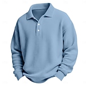 お買い得  メンズ クラシックポロ-男性用 ワッフルポロシャツ ゴルフシャツ カジュアル 祝日 ラペル 長袖 クール 平織り クラシック 秋 春 &amp; 秋 オールシーズン レギュラー ホワイト ライトグリーン ライトブルー ルビーレッド ネイビーブルー パープル ワッフルポロシャツ