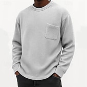 levne Pánská trička pro volný čas-Pánské Tričko Trička Vaflové pletené tričko Tričko Top Dlouhý rukáv Tričkový Jaro Podzim Bez vzoru Módní Designové Základní Kapsy Dovolená ulice Jdeme ven Tmavěhnědá Černá Bílá Top tričko pro muže