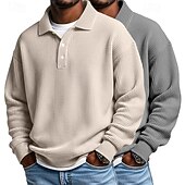 voordelige Klassieke polo voor heren-2 stuks heren wafel poloshirts golf shirt formeel zakelijk klassiek lange mouwen mode effen kleur 2 stuks multi-pack herfst lente &amp;herfst regular fit wit paars blauw wafel poloshirts