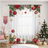 Недорогие Рождественская кухня-Рождественские прозрачные шторы серии 2025, 3D цифровая печать, оконные шторы для гостиной, спальни, праздничное украшение, декор для дома, элегантные праздничные шторные панели