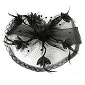 cheap Fascinators-Fascinators Tulle Fedora Hat Wedding Tea Party Horse Race Cocktail Elegant Vintage Simple With Feather Headpiece Headwear
