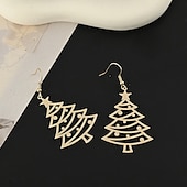 abordables Anillos de mujer-Pendientes colgantes de árbol de Navidad dorados: joyas festivas para mujer, pendientes con decoración navideña.
