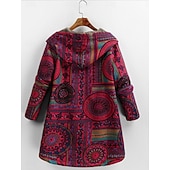 ieftine Jachete căptușite cu fleece-Pentru femei Jachetă din lână geacă Sherpa Comfortabil Respirabil Buzunar Imprimeu Epocă Casual Floral Vacanță Stradă Purtare Zilnică Ieșire Cu Un Nasture Regulat Capișon Fit regulat Manșon Lung