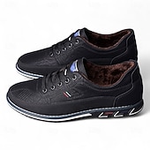 baratos Sapatos Casuais com Cadarço-Tênis masculino preto de couro sintético com forro de pele macia e sola antiderrapante, calçado casual quente para caminhadas no inverno, viagens ao ar livre e uso diário