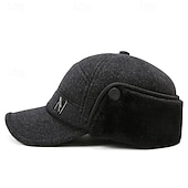 お買い得  メンズ ベースボールキャップ-男性用 耳あて付き帽子 冬の帽子 ウィンターウォームキャップ 耳あて付き冬用野球帽 冬用野球帽 ブラック グレー ポリエステル ファッション 現代コンテンポラリー デイリーウェア デート 単色/無地 保温 防風