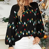 tanie Hoodie i bluza-Święta Damskie Bluzki casualowe Sweter sweter Długi rękaw Top Athleisure Graficzny Miękka Ciepłe Impreza Motyw świąteczny Odzież sportowa Odzież sportowa Czarny