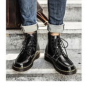 baratos Botas de combate-Botas de trabalho masculinas de couro bordô com cadarço, botas de combate vintage casuais de cano curto, duráveis para atividades ao ar livre &amp;sapatos de uso diário